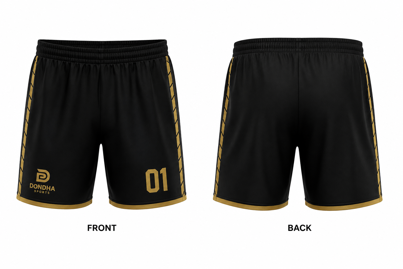 Custom Black & Gold Football Shorts Premium Sublimated Soccer Shorts